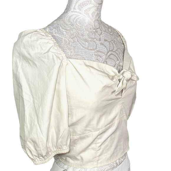 Vero Moda Sweat Heart Tie Knot Blouse Birch Women Large Organic Cotton NWT - Picture 4 of 10